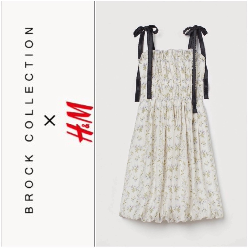 🎀 Brock Collection x H&M CONSCIOUS Cream Floral Black Ribbon Midi Dress
